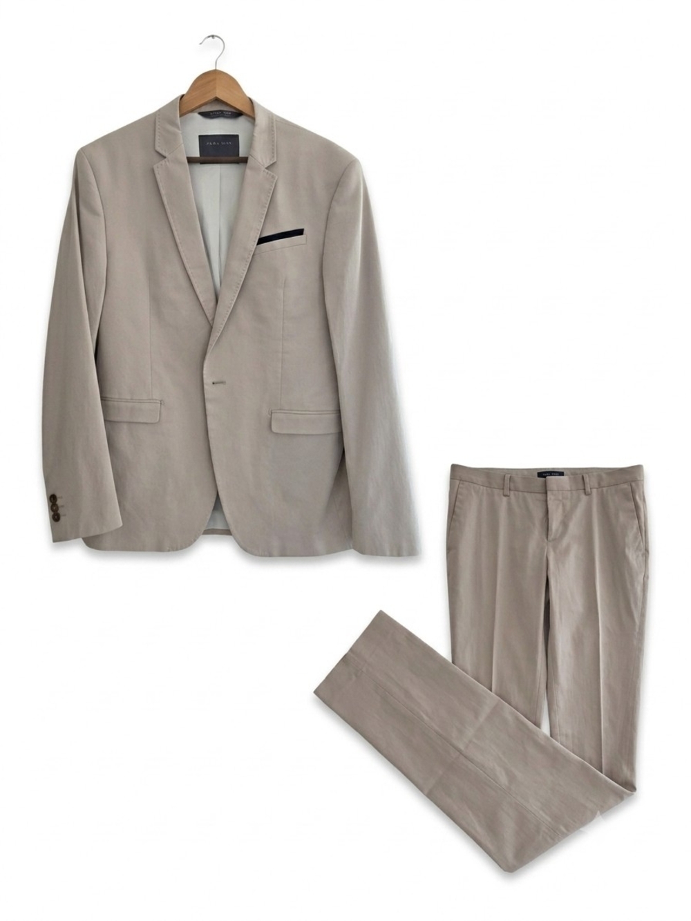Zara Man Men's Beige/Tan Two-Piece Suit Blazer 42R & Pants 34x32